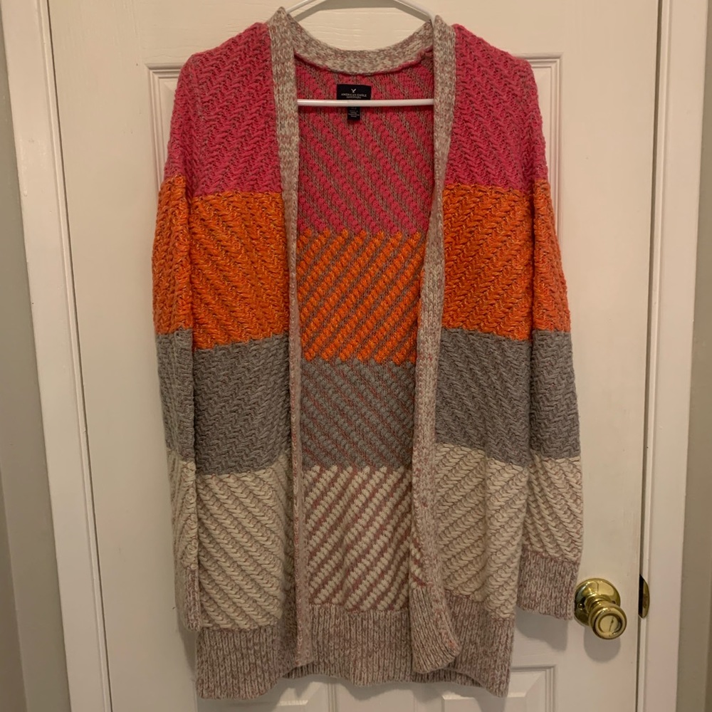 American Eagle color block speckled cardigan
